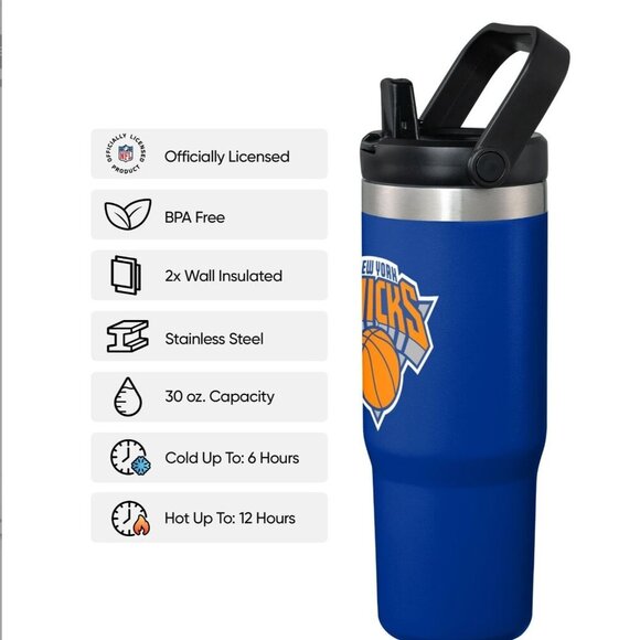 FOCO New York Knicks NBA 30 Oz Solid Tumbler With Straw Cupholder Friendly NWT - Picture 3 of 6
